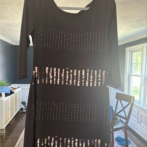 White House Black Market Elegant Black Dress with Black Accents